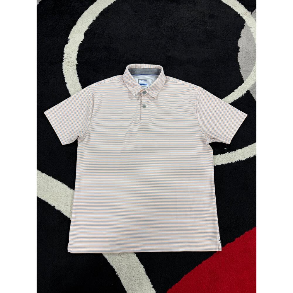 Twillory Polo Shirt Mens Large Orange Blue Short Sleeve Athleisure Lounge Casual